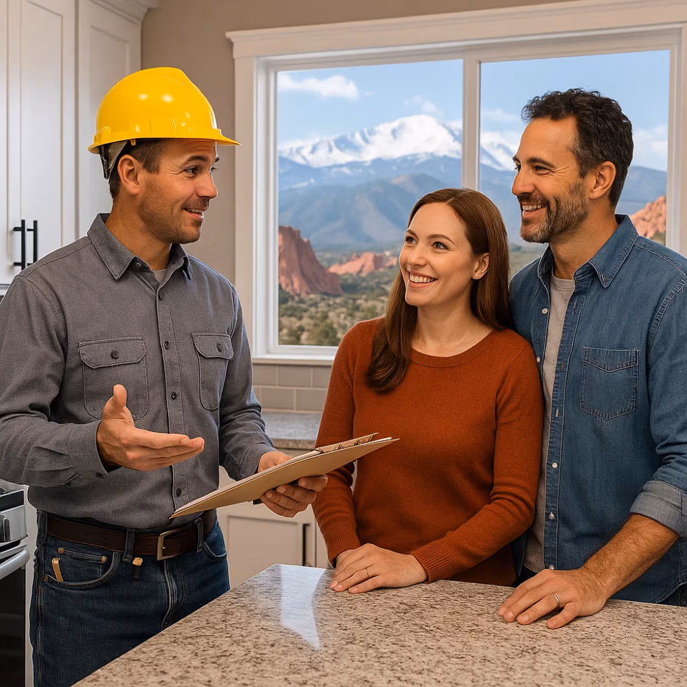 contractor meeting with home owners for a kitchen remodel.