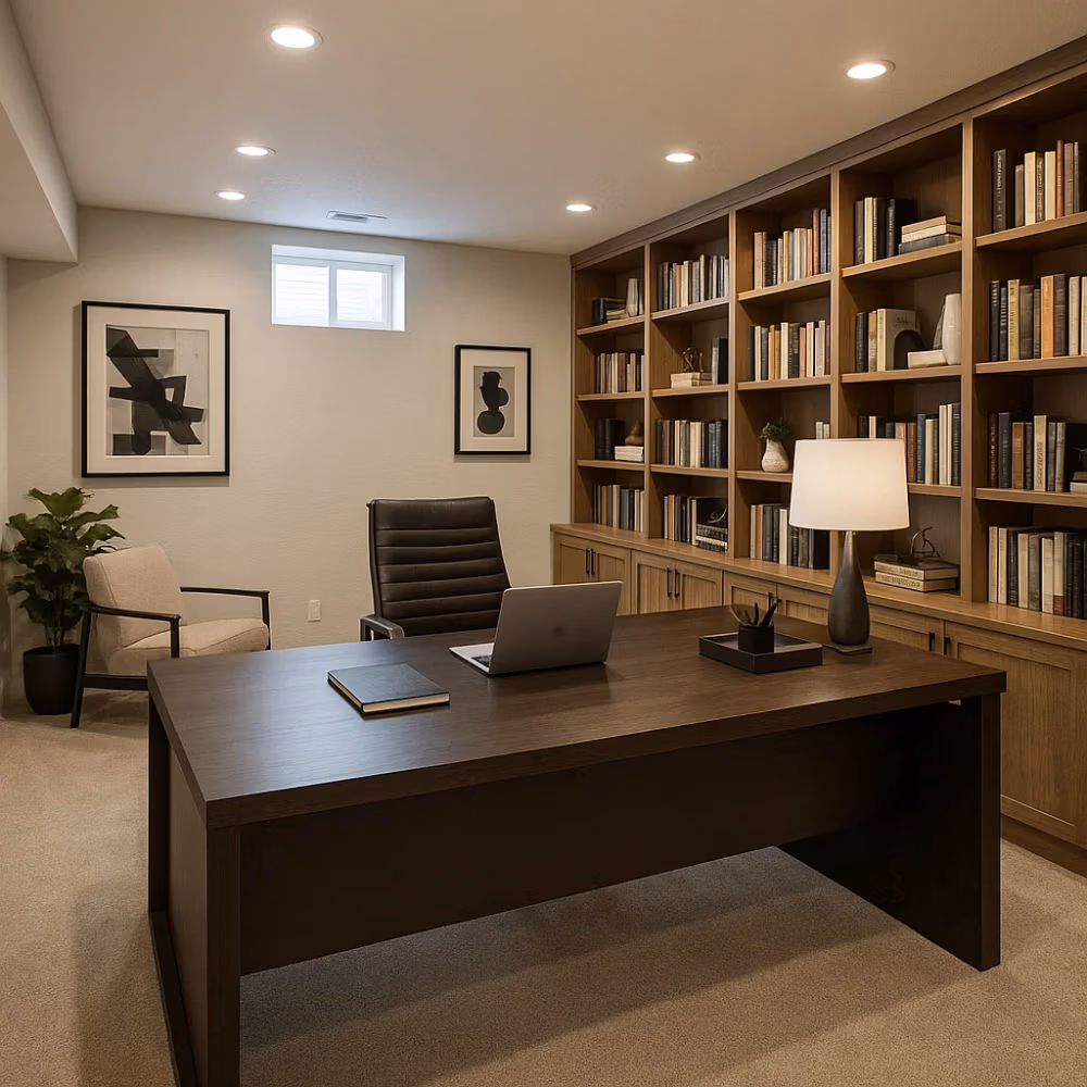 basement finished into a home office